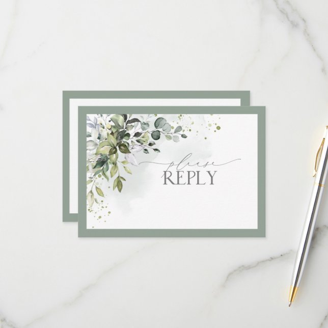 Elegant Botanical Greenery Floral Watercolor RSVP (Front/Back In Situ)
