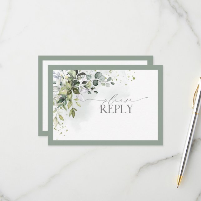 Elegant Botanical Greenery Floral Watercolor RSVP Card (Front/Back In Situ)