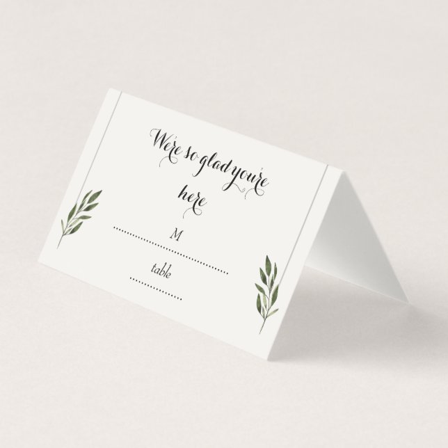 Elegant Botanical Greenery Folded Seating Card Set (Front)