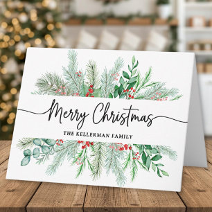Elegant Botanical Greenery Merry Christmas Holiday Card