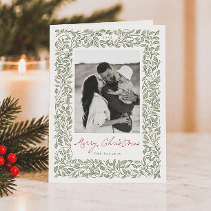Elegant Botanical Greenery Merry Christmas Photo Holiday Card