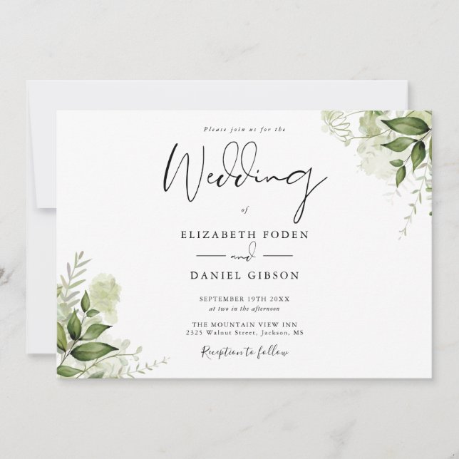 Elegant Botanical Greenery Monogram Wedding Invitation (Front)