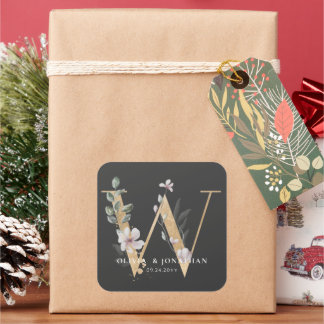 Elegant Botanical Greenery Purple Wedding Favour Square Sticker