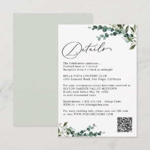 Elegant Botanical Greenery QR Code Wedding Details Enclosure Card