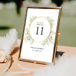 Elegant Botanical Greenery Table Number Wedding<br><div class="desc">These cards feature a classic white background with a luxurious gold wreath adorned with delicate watercolor green foliage and a beautiful wedding table number template that can be easily customised. They will surely add a touch of romance and sophistication to your special day. Designedto match the botanical greenery wedding collection....</div>
