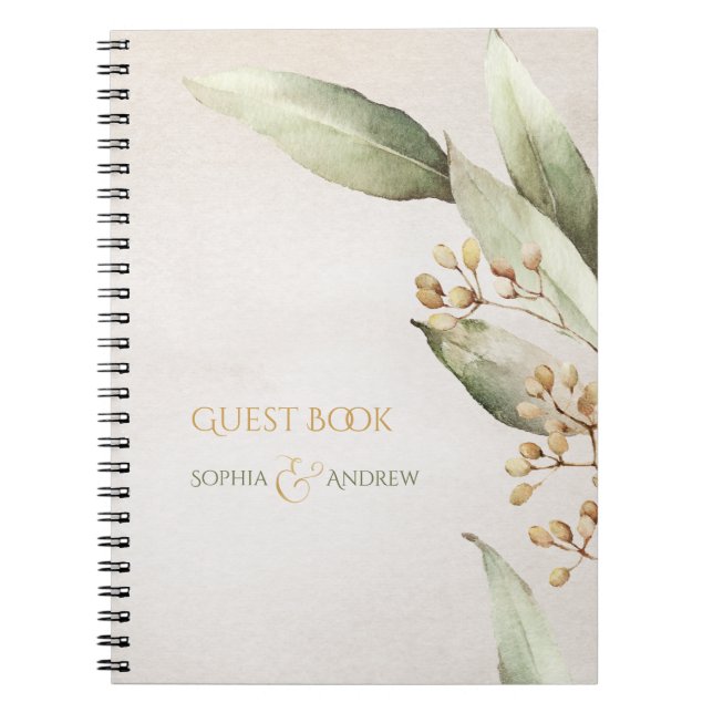 Elegant botanical greenery vintage rustic wedding spiral notebook (Front)