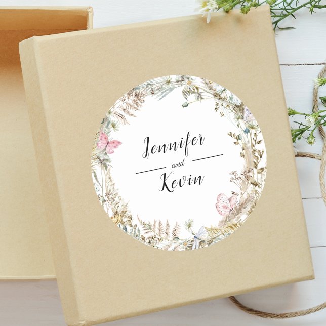 Elegant Botanical Greenery Watercolor Wedding Classic Round Sticker (Creator Uploaded)