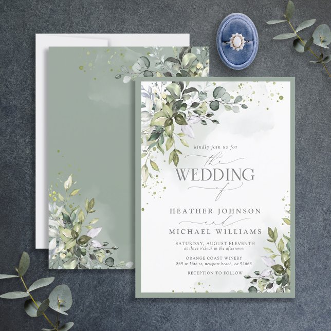 Elegant Botanical Greenery Watercolor Wedding Invitation (Creator Uploaded)
