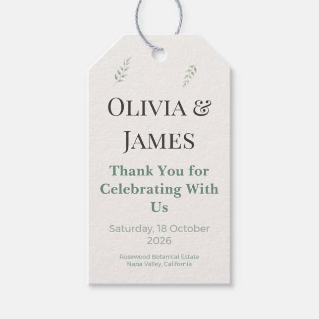 Elegant Botanical Greenery Wedding Favor Tag (Front)