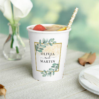 Elegant Botanical Greenery Wedding Paper Cup