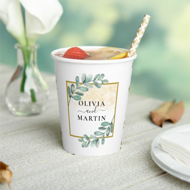 Elegant Botanical Greenery Wedding Paper Cup (Insitu)