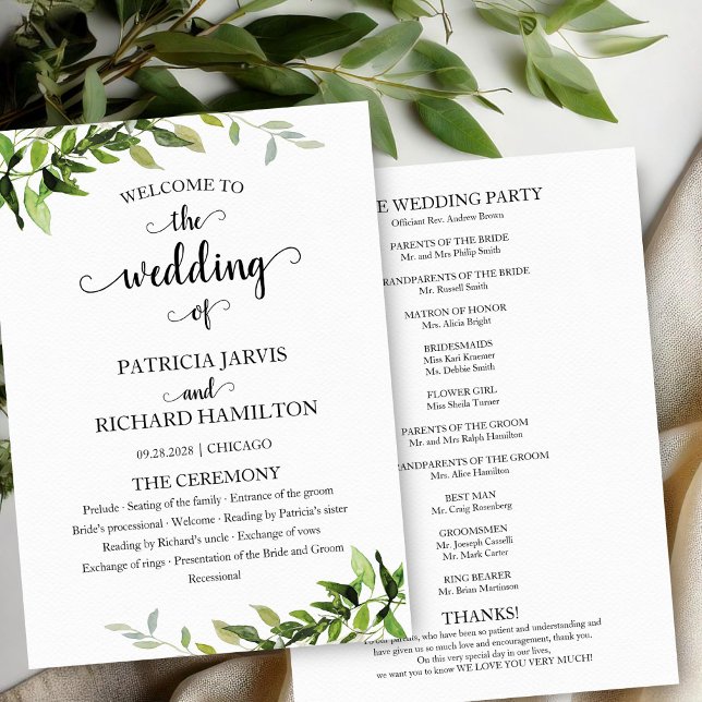 Elegant Botanical Greenery Wedding Program Programme (Creator Uploaded)