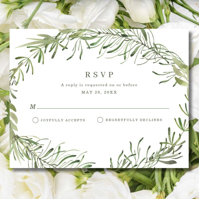 Elegant Botanical Greenery Wedding  RSVP Card (Elegant Botanical Greenery Wedding RSVP Card)