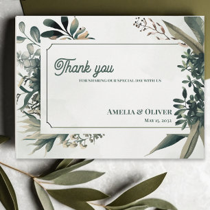 Elegant Botanical Greenery Wedding Thank You Postcard
