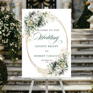 Elegant Botanical Greenery Wedding Welcome Poster