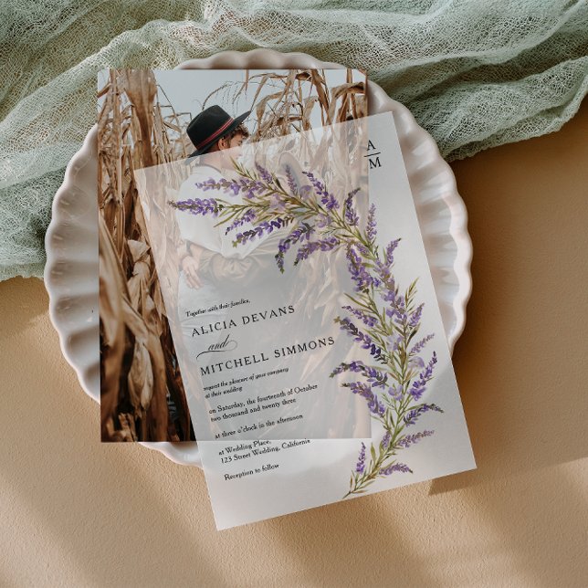 Elegant Botanical Hand-Painted Lavender Wedding Vellum Invitations (Elegant Botanical Hand-Painted Lavender Wedding Vellum Invitations)