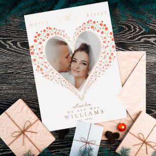 Elegant Botanical Heart Photo Wedding Christmas