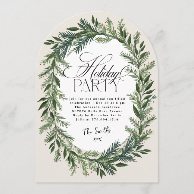 Elegant Botanical Holiday Party Christmas Arch Invitation (Front)