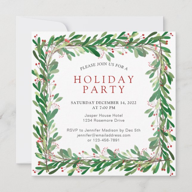 Elegant Botanical Holiday Party Invitation (Front)