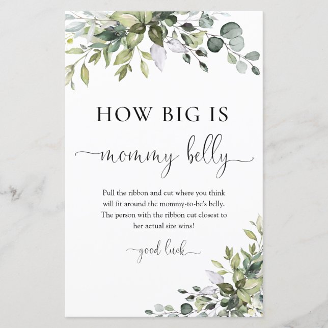 Elegant Botanical How Big is Mummy's Belly Game (Front)