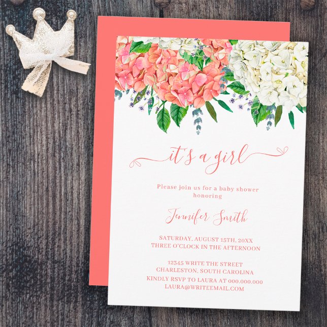 Elegant Botanical Hydrangea Girl Baby Shower Invitation (Creator Uploaded)