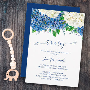 Elegant Botanical Hydrangea It's A Boy Baby Shower Invitation