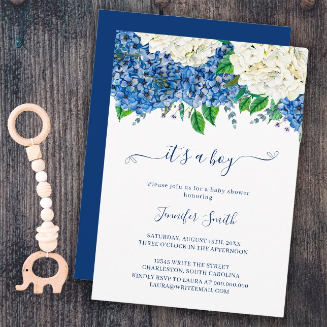 Elegant Botanical Hydrangea It's A Boy Baby Shower Invitation (Creator Uploaded)