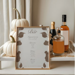 Elegant Botanical Ivory & Ash Wedding Bar Menu
