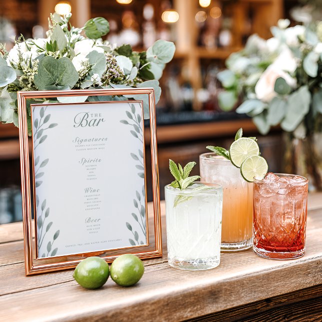Elegant Botanical Ivory & Sage Wedding Bar Menu (Creator Uploaded)
