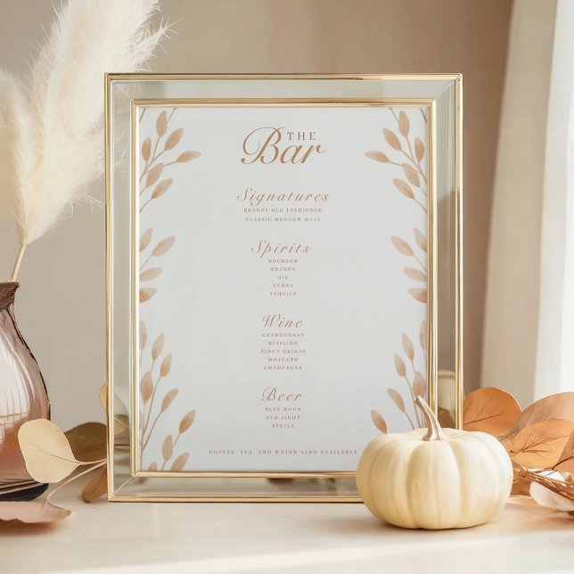 Elegant Botanical Ivory & Terracotta Bar Menu (Creator Uploaded)
