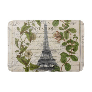 Elegant botanical ivy leaves paris eiffel tower bath mat