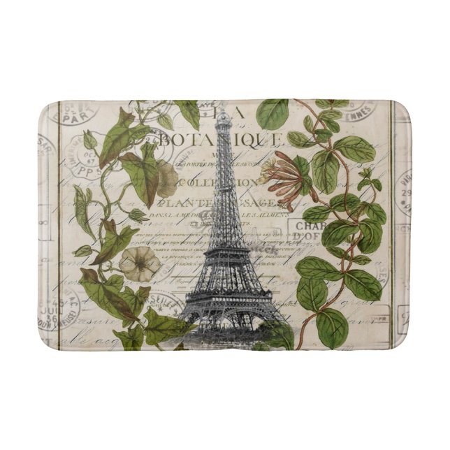 Elegant botanical ivy leaves  paris eiffel tower bath mat (Front)