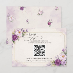 Elegant Botanical Lavender Purple Floral QR CODE RSVP Card