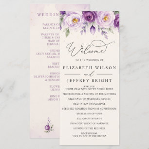 Elegant Botanical Lavender Purple Floral Wedding Programme