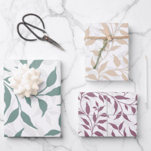 Elegant Botanical Leaf Dance Foliage HD 3 colours Wrapping Paper Sheet