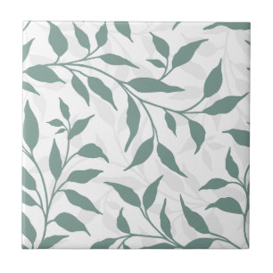 Elegant Botanical Leaf Dance Foliage HD White Teal Tile