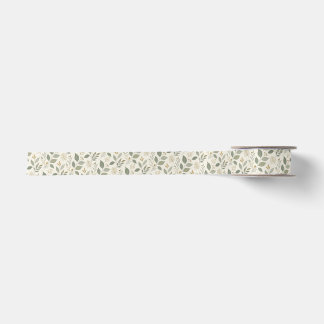 Elegant Botanical Leaf Pattern Satin Ribbon