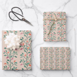 Elegant Botanical Leaf Stripe Pattern on Blush Wrapping Paper Sheet