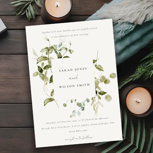 Elegant Botanical Leafy Foliage Watercolor Wedding Invitation (Creator Uploaded)