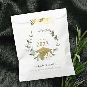 Elegant Botanical Leafy Wreath Gold Graduation Favour Bags