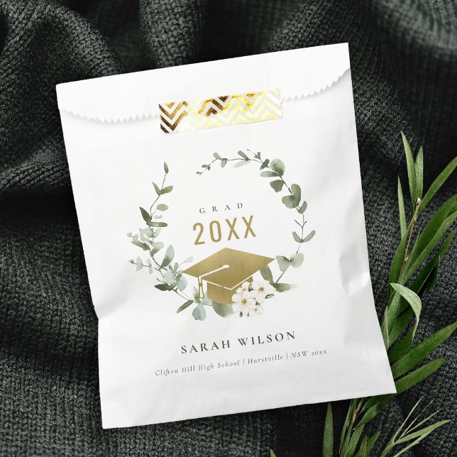 Elegant Botanical Leafy Wreath Gold Graduation Favour Bags (Creator Uploaded)