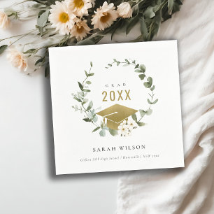Elegant Botanical Leafy Wreath Gold Graduation Napkin