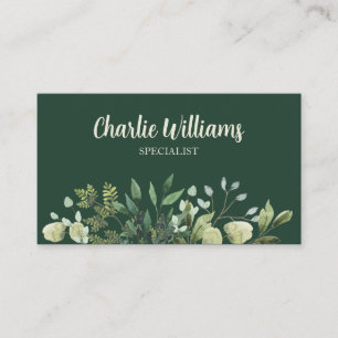 Elegant botanical leaves dark green  business card