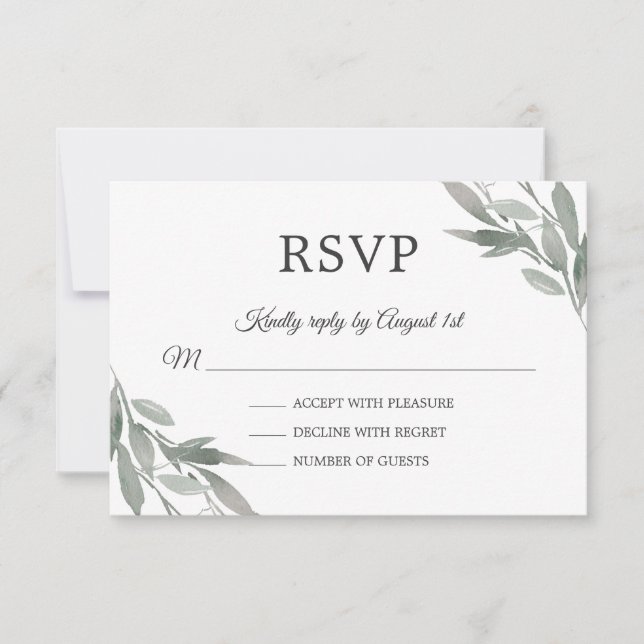 Elegant Botanical Leaves Foliage Gold Foil Wedding RSVP Card (Front)