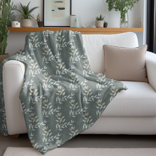 Elegant Botanical Leaves On Woven Fabric Fleece Blanket
