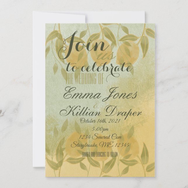 Elegant Botanical Lemon Greenery  Invitation (Front)