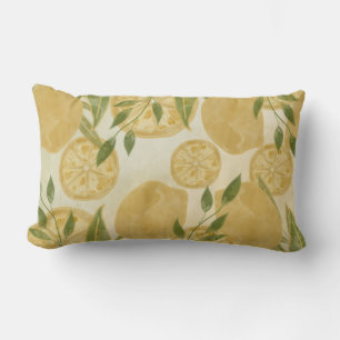 Elegant Botanical Lemon Greenery Lumbar Cushion
