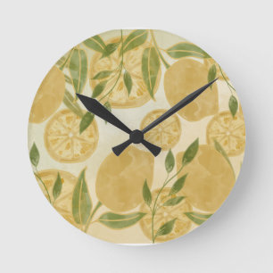 Elegant Botanical Lemon Greenery Round Clock