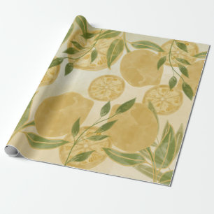 Elegant Botanical Lemon Greenery Wrapping Paper