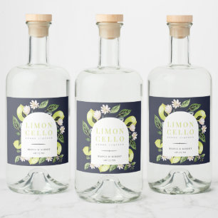 Elegant Botanical Lemons Frame Limoncello Liquor B Bottle Label